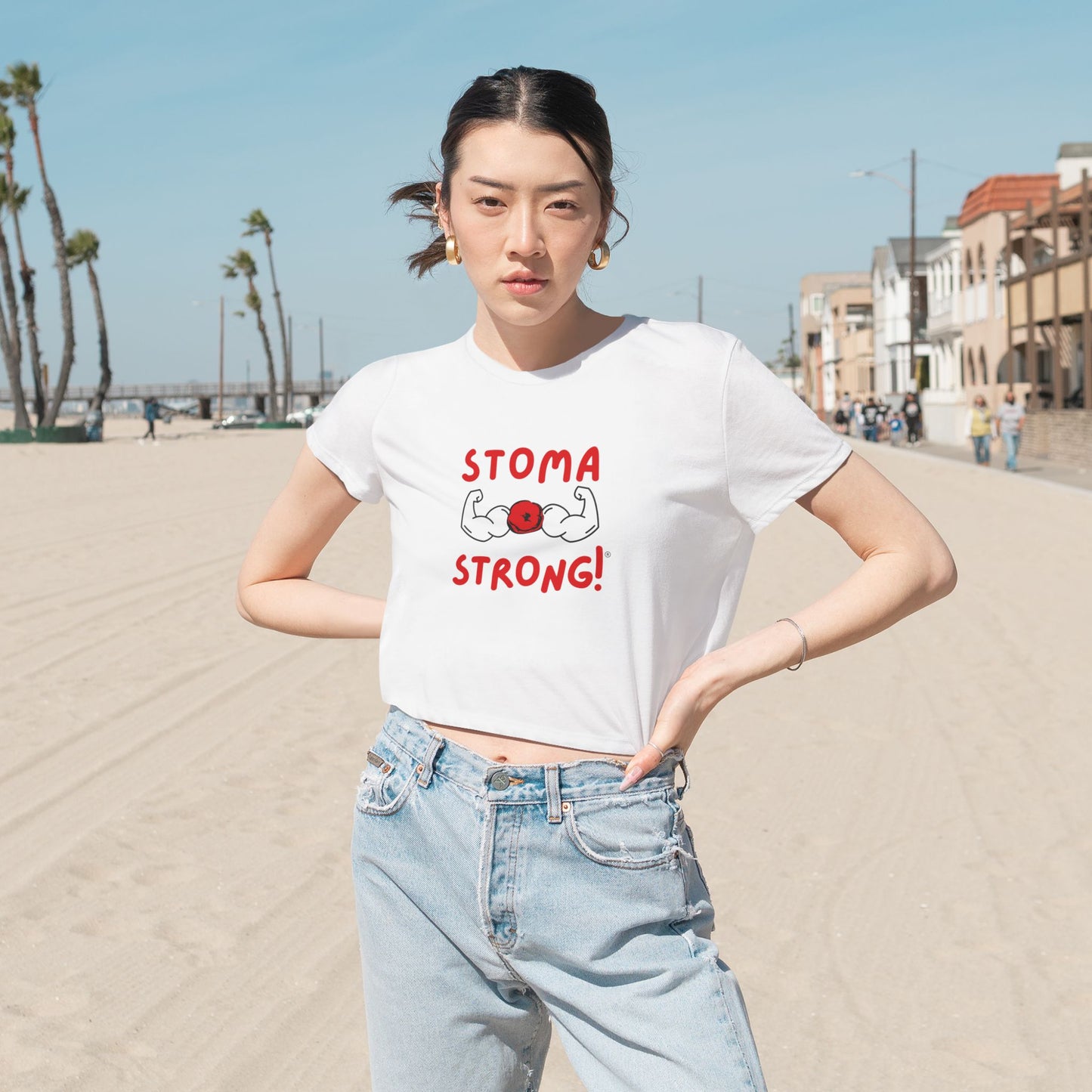 Empowering Women's Flowy Cropped Tee - Stoma Strong! | Fitness Shirt, Motivational Top, Gift for Her, Workout Tee, Casual Wear