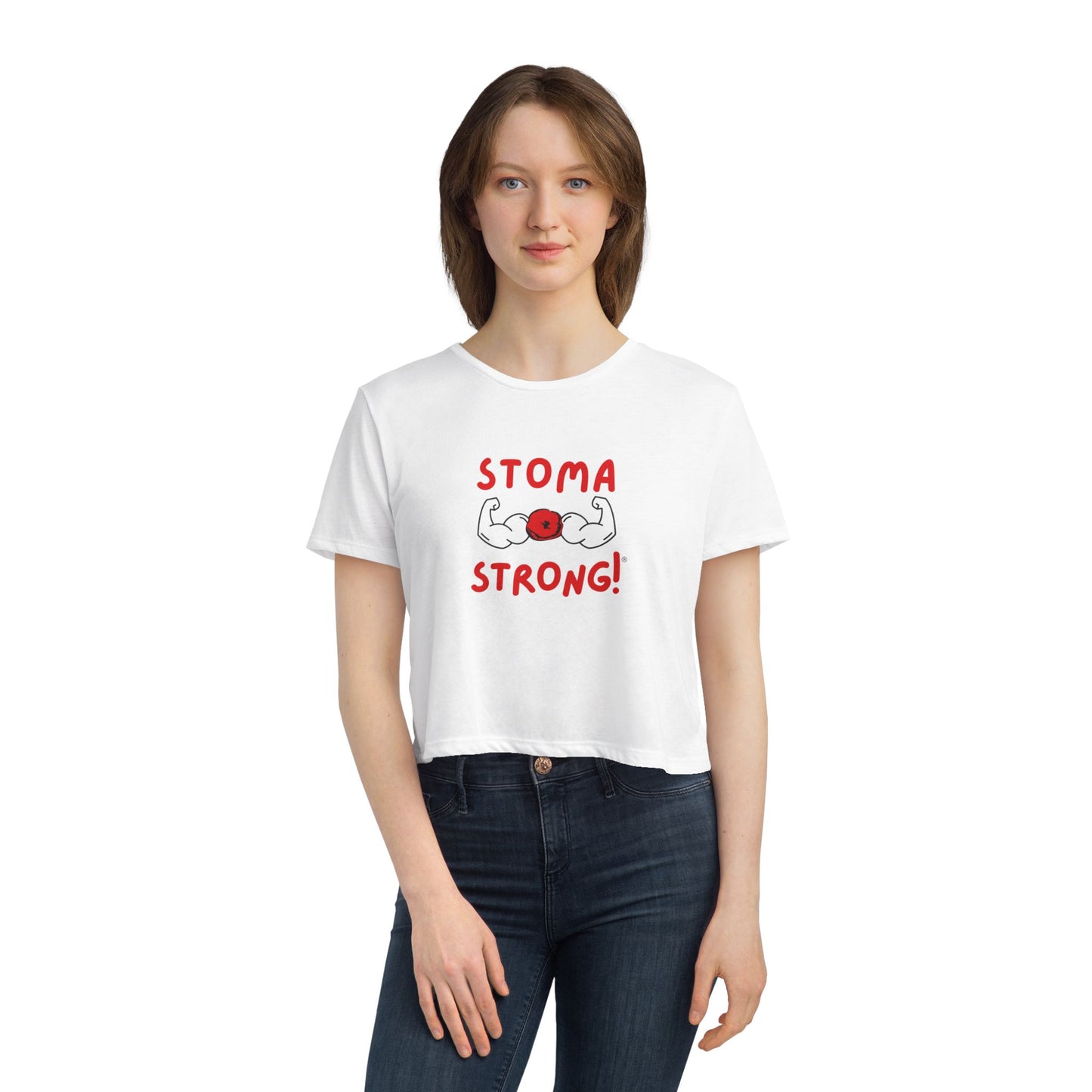 Empowering Women's Flowy Cropped Tee - Stoma Strong! | Fitness Shirt, Motivational Top, Gift for Her, Workout Tee, Casual Wear