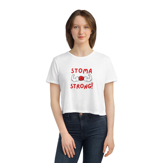 Empowering Women's Flowy Cropped Tee - Stoma Strong! | Fitness Shirt, Motivational Top, Gift for Her, Workout Tee, Casual Wear